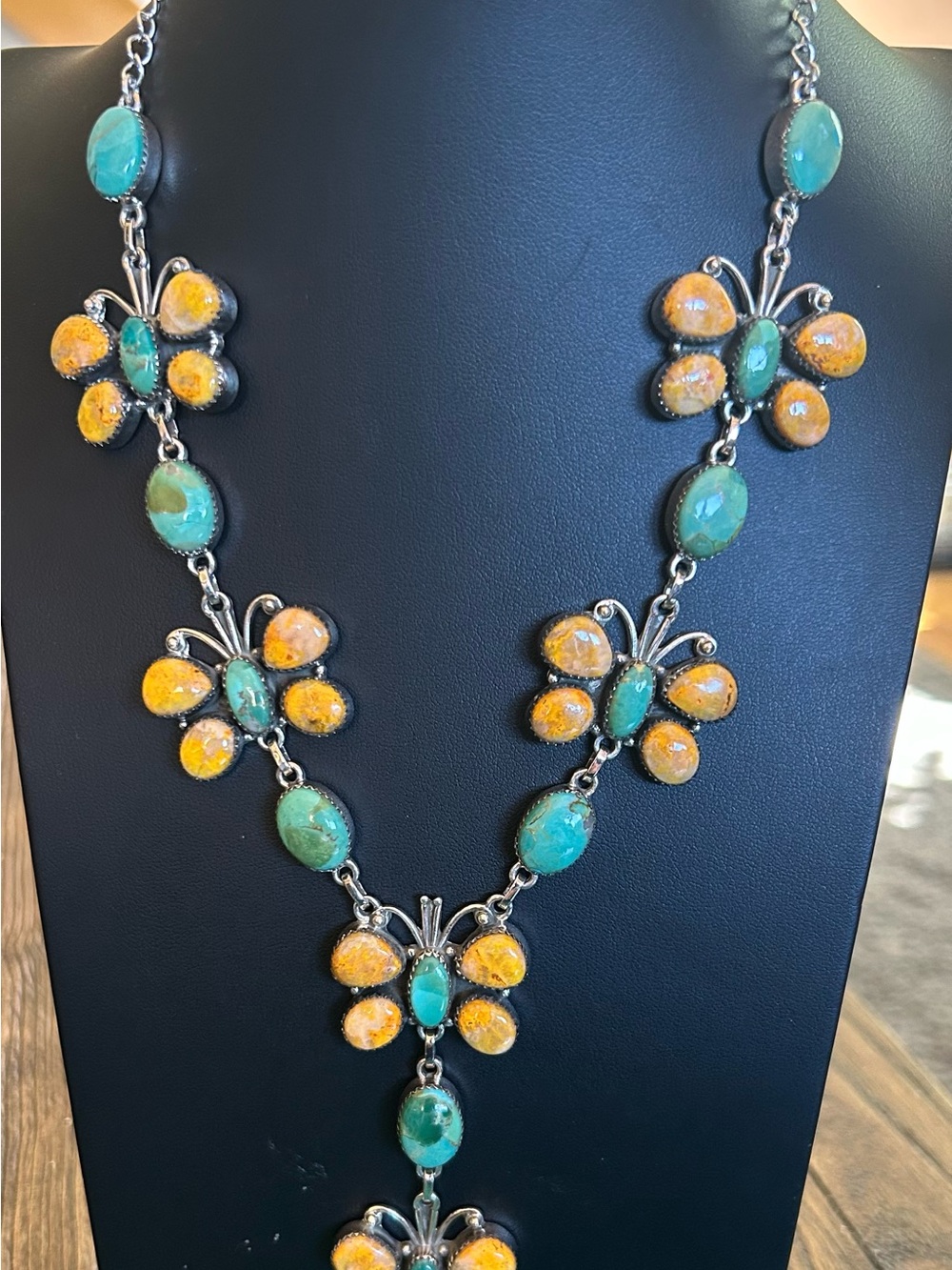 Bumblebee Jasper Mohave Turquoise Sterling Silver Lariat Necklace Southwest